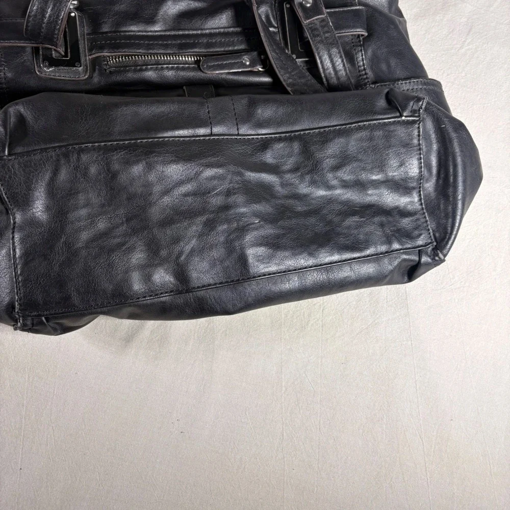 Tyler Rodan Black Faux Leather Tote Bag Floral Lining Multi Pocket Laptop Bag